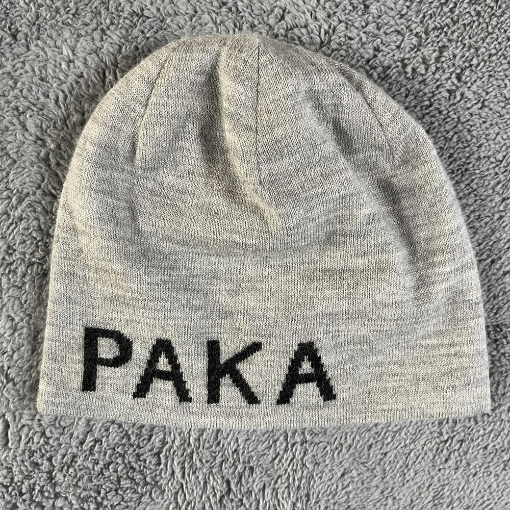PAKA Apparel Royal Knit Beanie Hat Unisex OS Gray Spellout Logo Everyday Casual